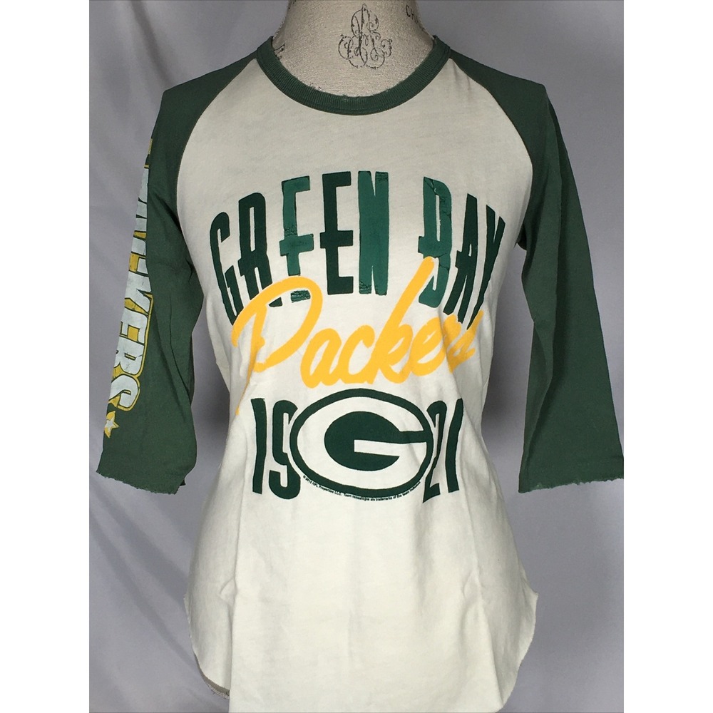 Green Bay Packers NFL Junk Food Raglan Baseball Tee Women's T-Shirt SMALL